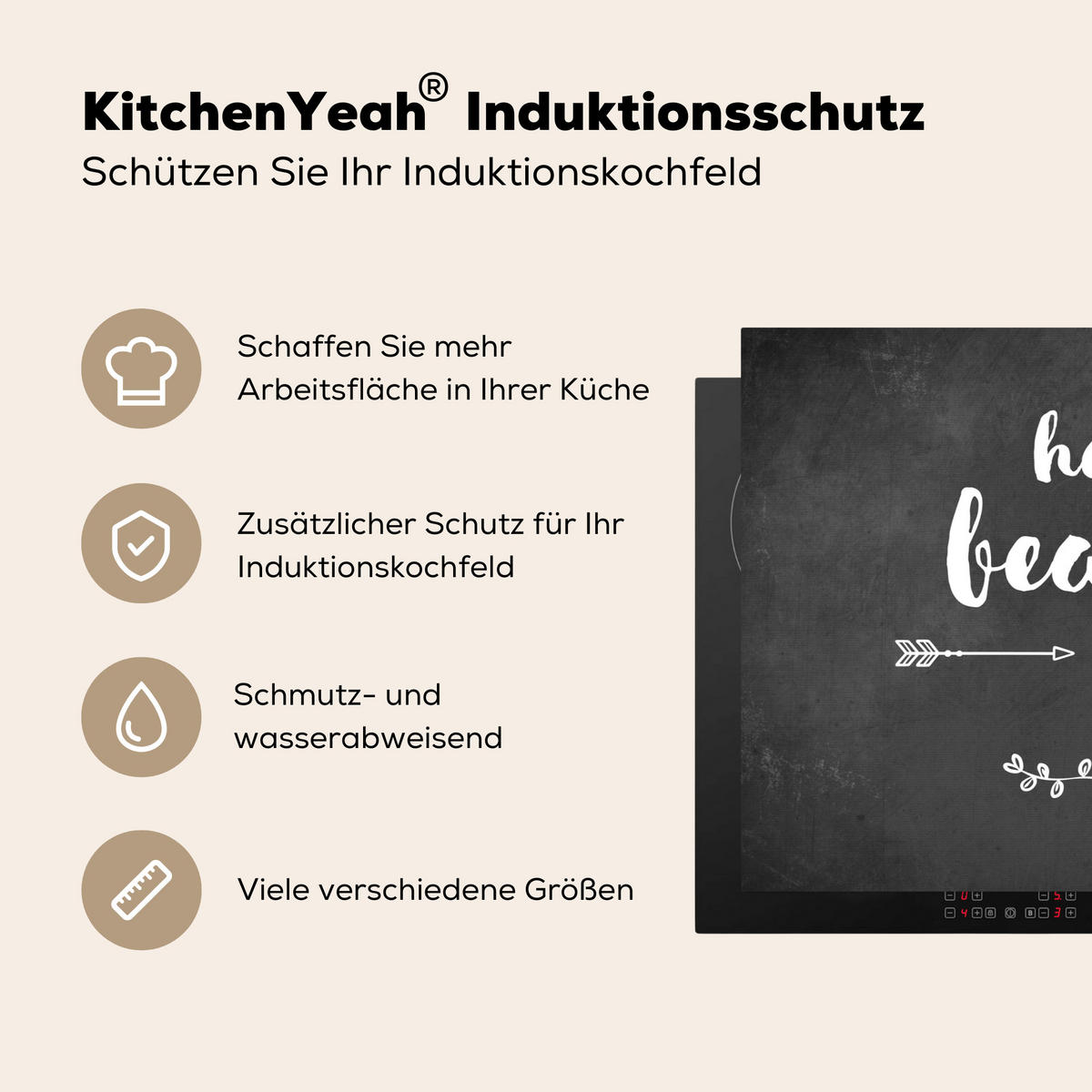 HERDABDECKPLATTE Zitat - Einen schönen Tag - Grau - Weiß Induktionsmatte 77x51 cm - Anthrazit, Kunststoff (77/51/0.2cm) - MuchoWow