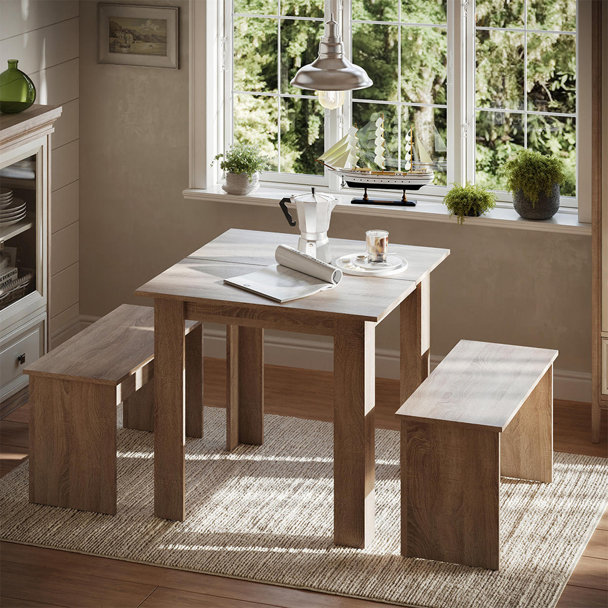 ESSTISCH SET Sentio Sonoma 80 x 80 cm mit 2 Bänken - Sonoma Eiche, Holzwerkstoff (80/73/80cm) - Vicco