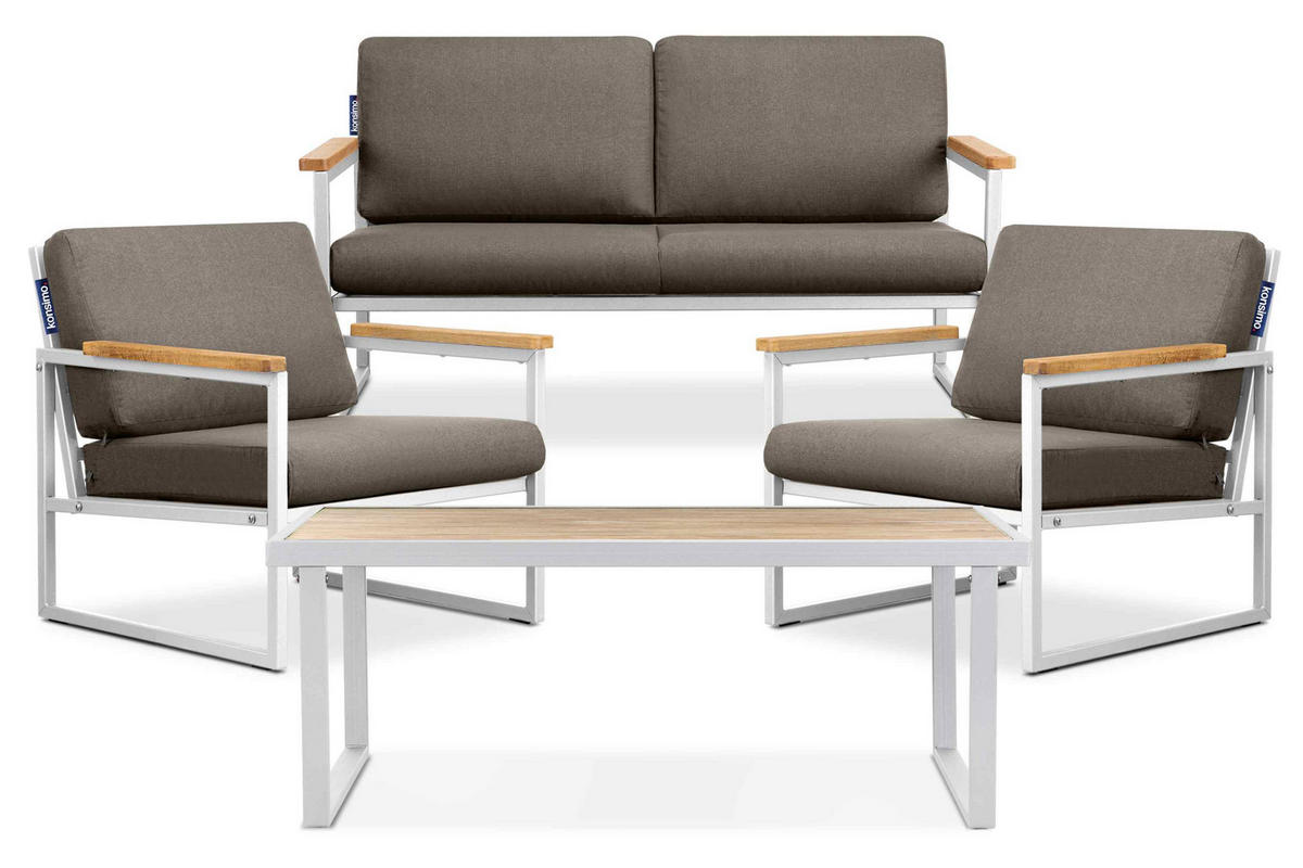 GARTENSET TRIBO Industriestil für 4 Personen, weiß - Beige/Weiß, Metall - KONSIMO®