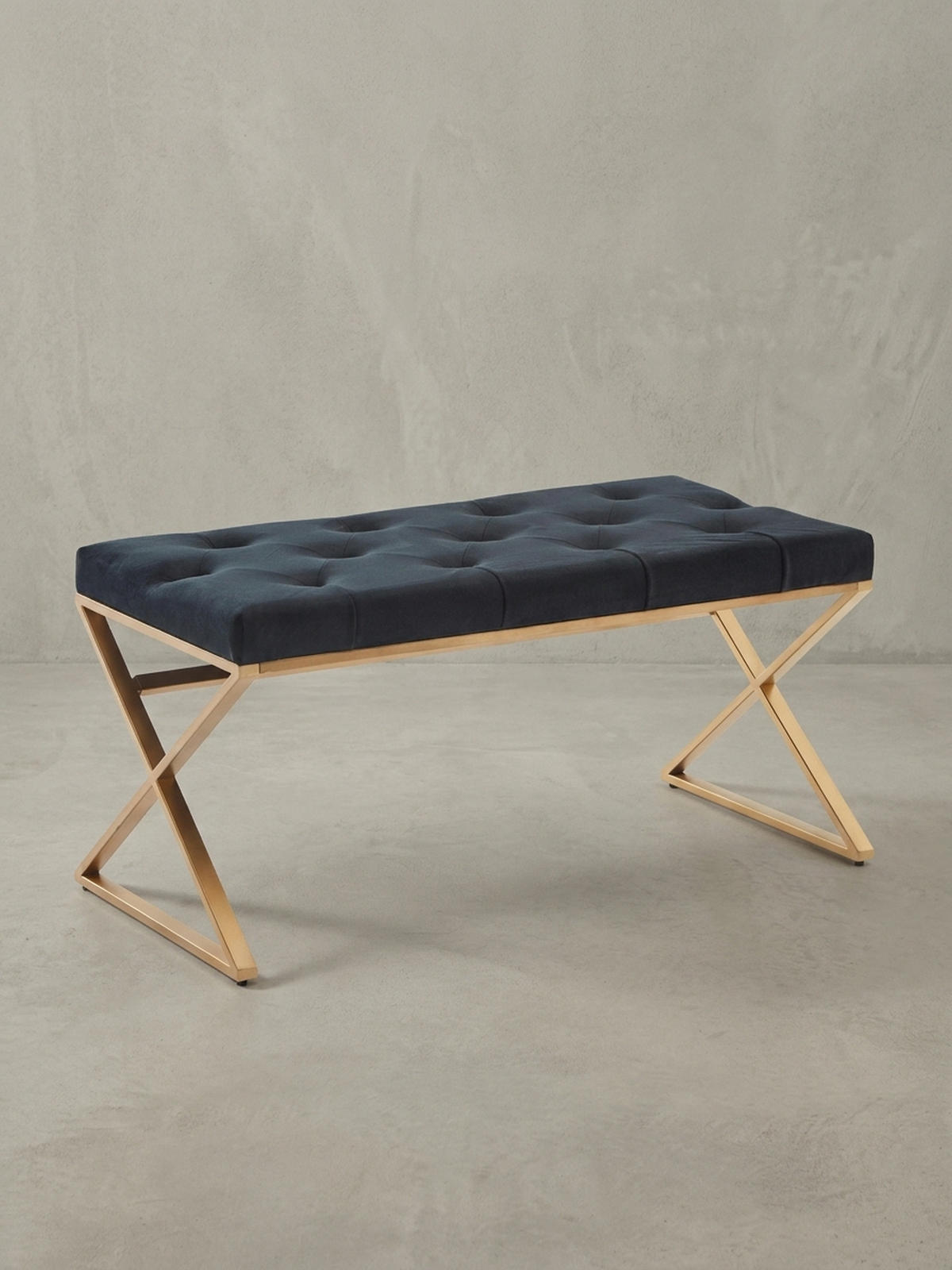 SITZBANK – Samt, Schwarz, Chesterfield-Stil, Metallgestell Gold - Goldfarben/Schwarz, Textil/Metall (90/46/44cm) - KADIMA DESIGN
