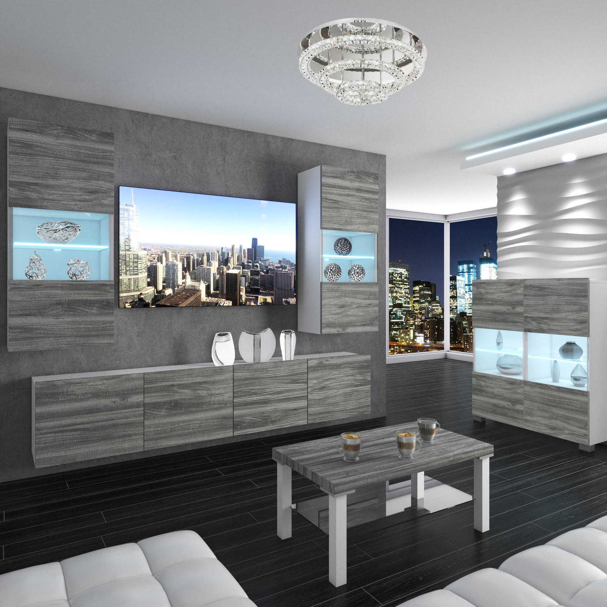 WOHNZIMMERWAND Schrankwand mit LED Glamour Holz - Grau, Holz (200/180/36cm) - B BELINI GROUP