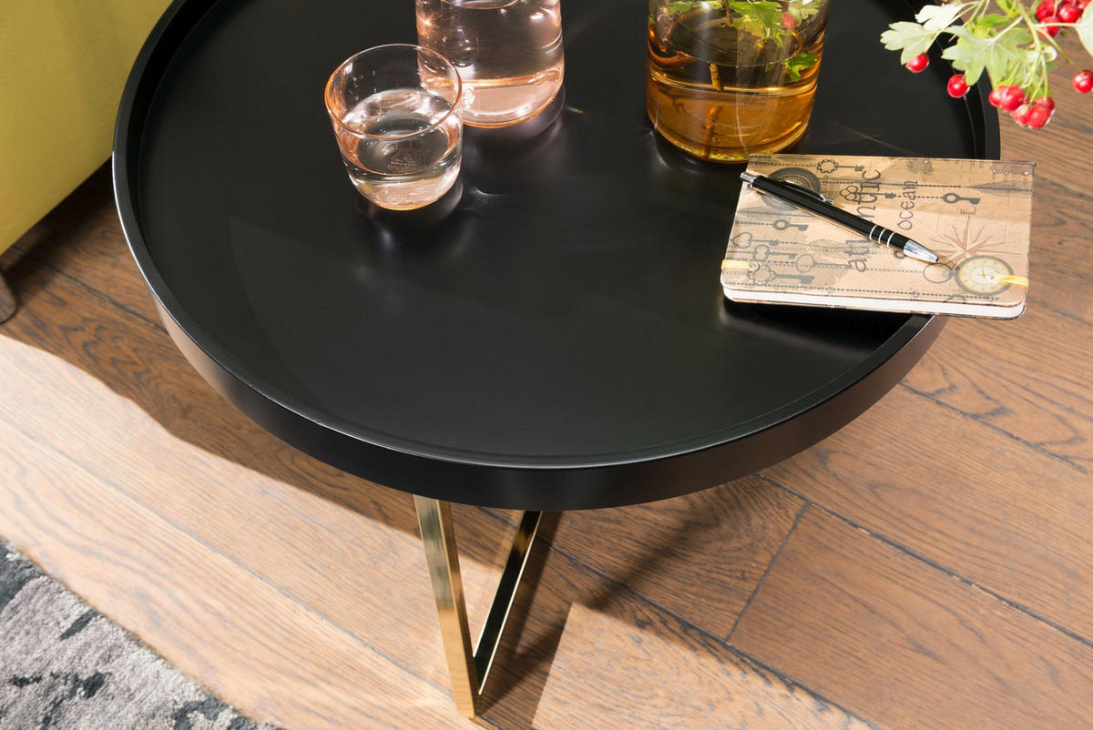 SOFATISCH LIA Rund mit Metallgestell, abnehmbares Tablett und Anti-Rutsch-Noppen, Gold 58 x 58 x 42 cm - Goldfarben, Holz/Metall (58/58/42cm) - KADIMA DESIGN
