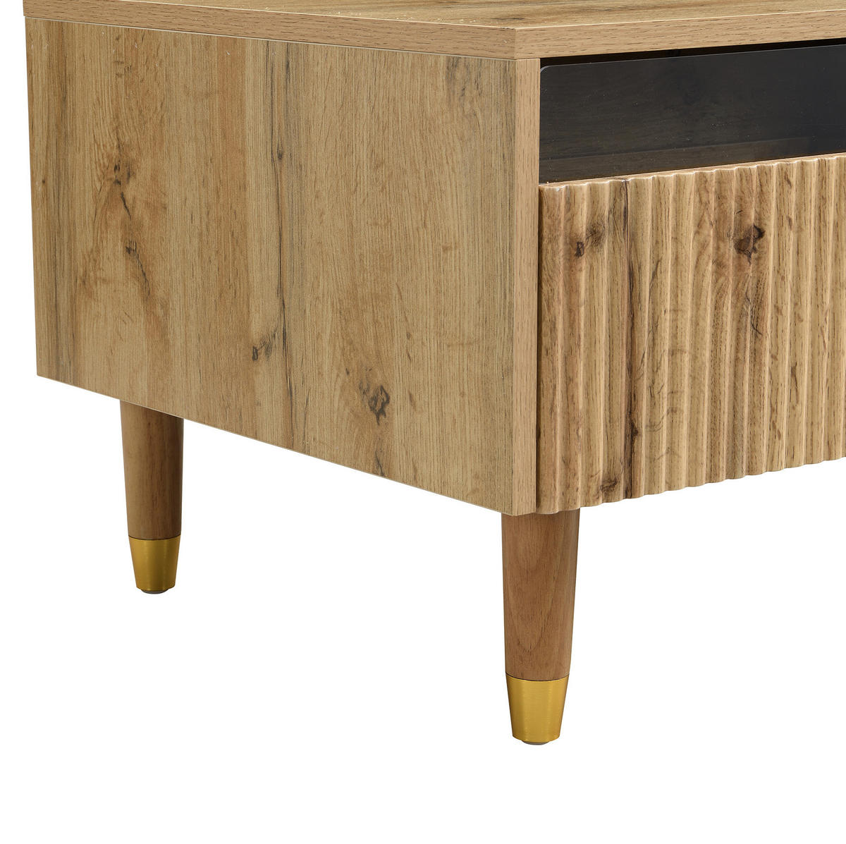 COUCHTISCH 110/50/40 cm aus MDF in Holz mit LED-Beleuchtung und zwei Schubladen - Naturfarben, Holzwerkstoff (110/50/40cm) - OKMYHOME