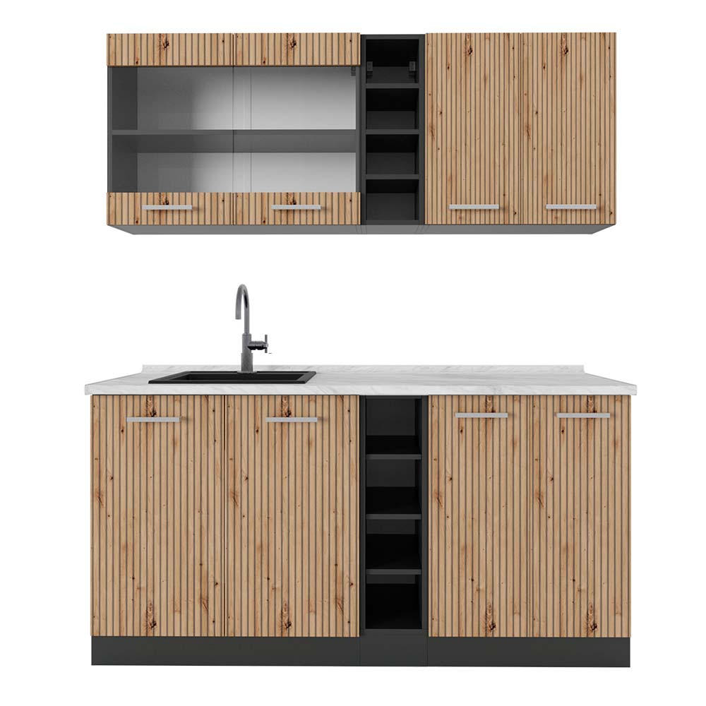 SINGLEKÜCHE R-Line Artisan Eiche/Anthrazit 160 cm, AP Marmor - Anthrazit/Eiche Artisan, Holzwerkstoff (160/81.6/60cm) - Vicco