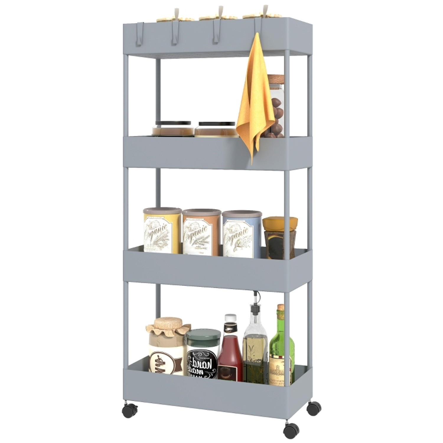 KÜCHENWAGEN mit Bremsen, MIT 4 ABNEHMBAREN HAKEN, 40/90/19 cm - Grau, Holzwerkstoff (19/90/40cm) - Rolipo