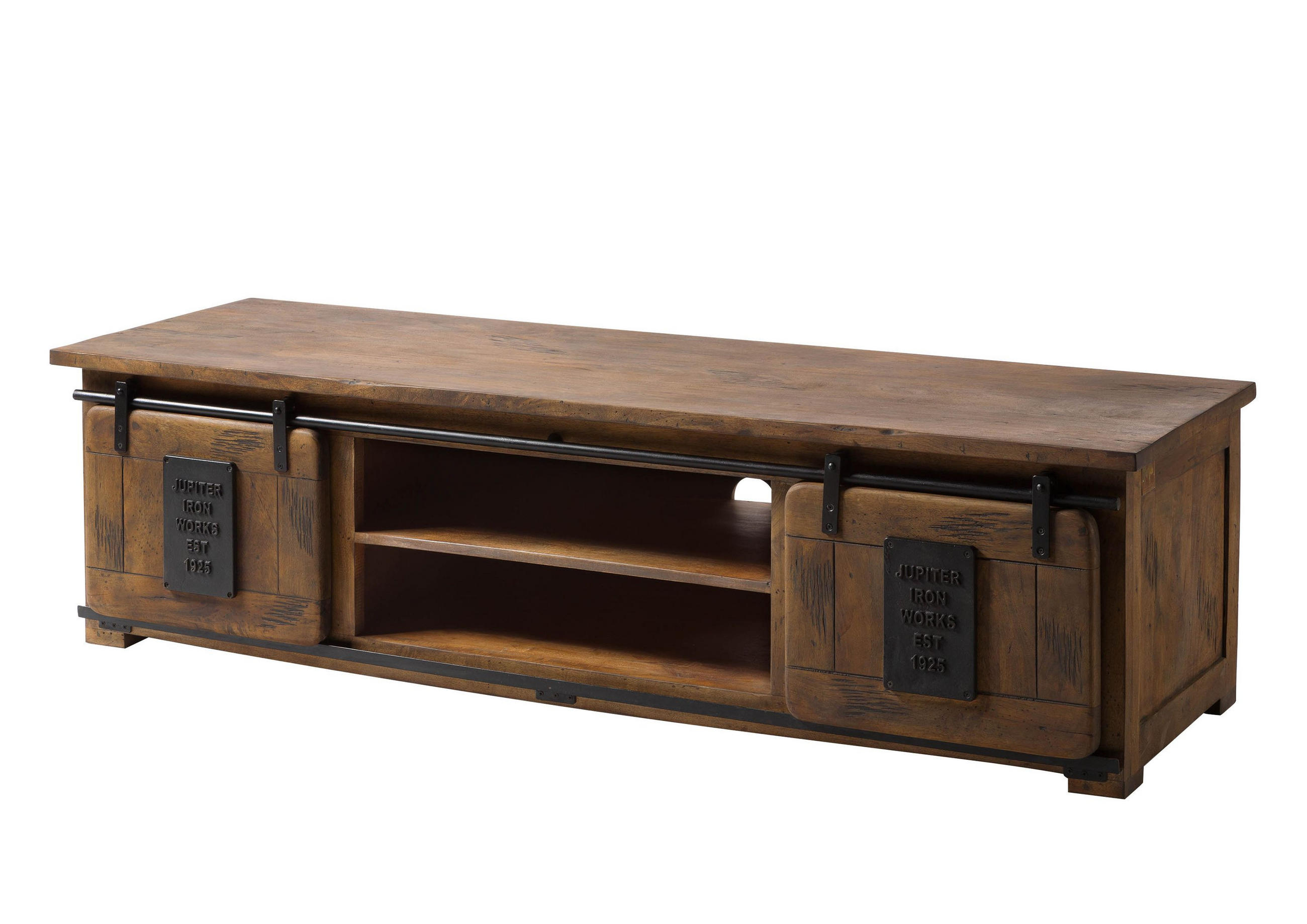 TV-BOARD Mango 180x55x50 braun lackiert RAILWAY #435 - Braun, Holz (180/50/55cm) - Massivmoebel24