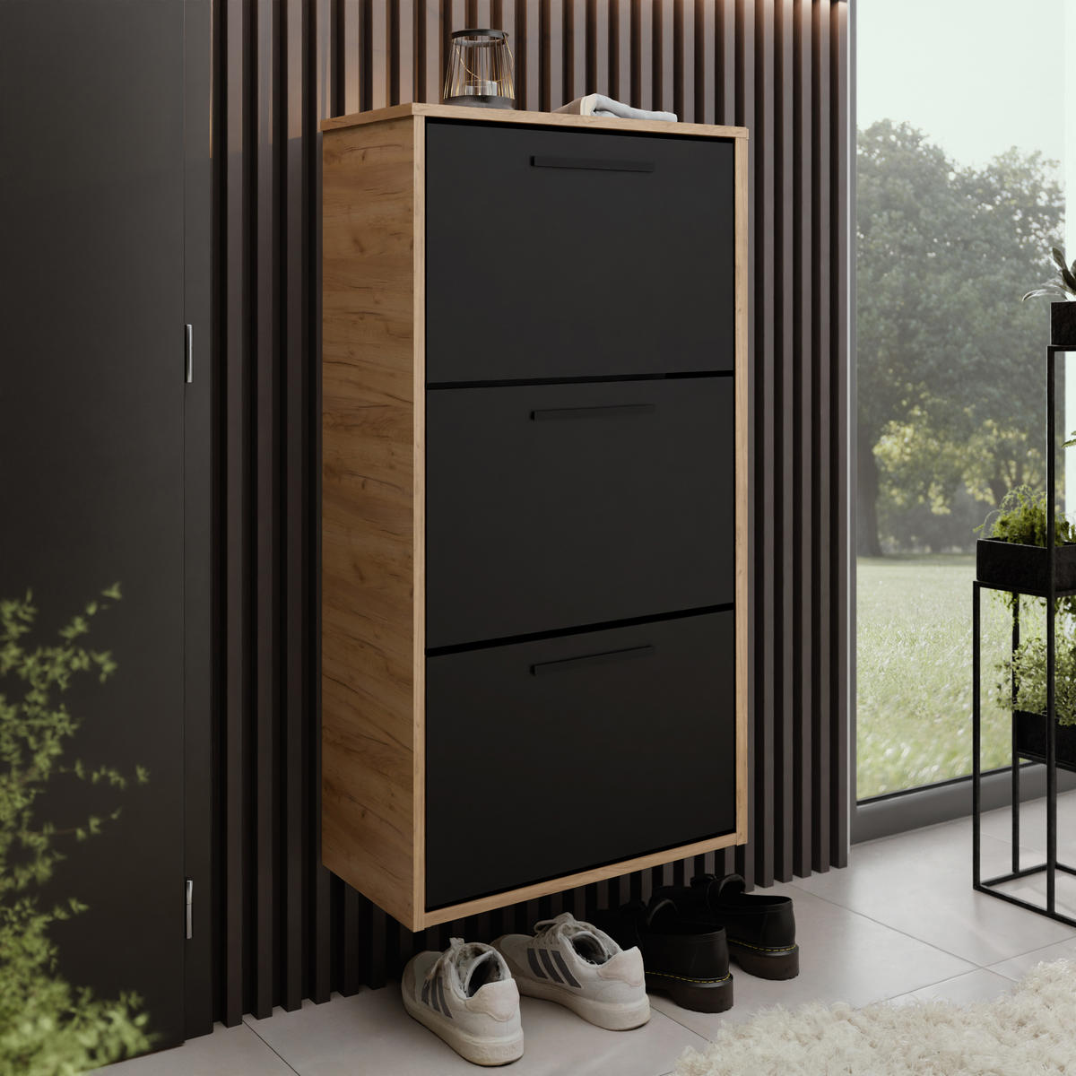 SCHUHSCHRANK Asper Craft Eiche Gold & Schwarz - Honigeiche/Schwarz, Holzwerkstoff (59/114.6/24cm) - Kier Furniture