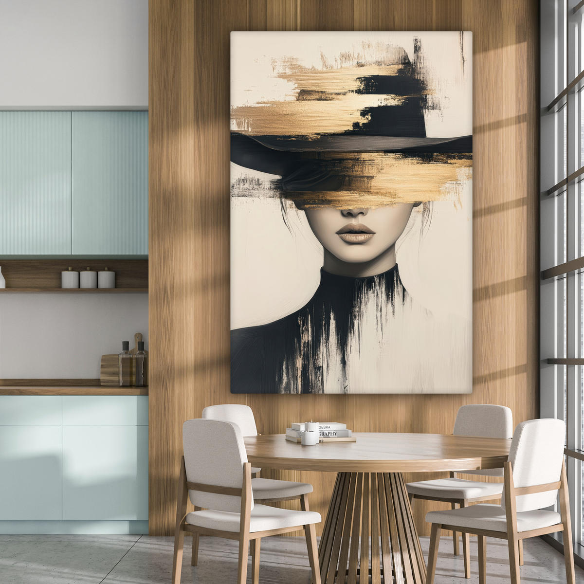 LEINWANDBILD Frau - Hut - Farbe 90x140 cm - Goldfarben, Textil (90/140cm) - MuchoWow