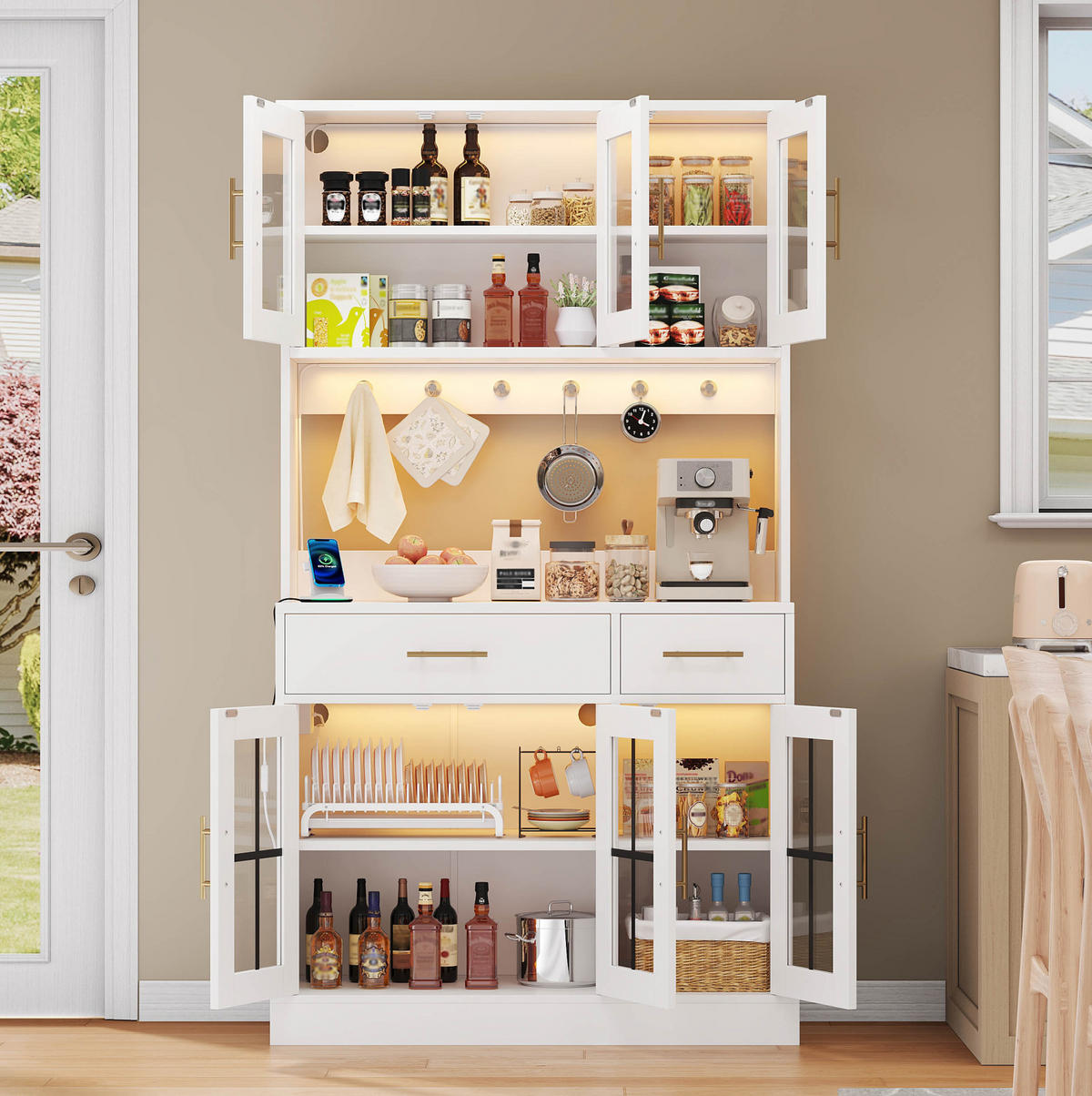 SIDEBOARD 180/100 cm in Weiß mit LED-Beleuchtung, 6 Türen und 2 Schubladen - Weiß, Holzwerkstoff (100/180/40cm) - Flora Grace