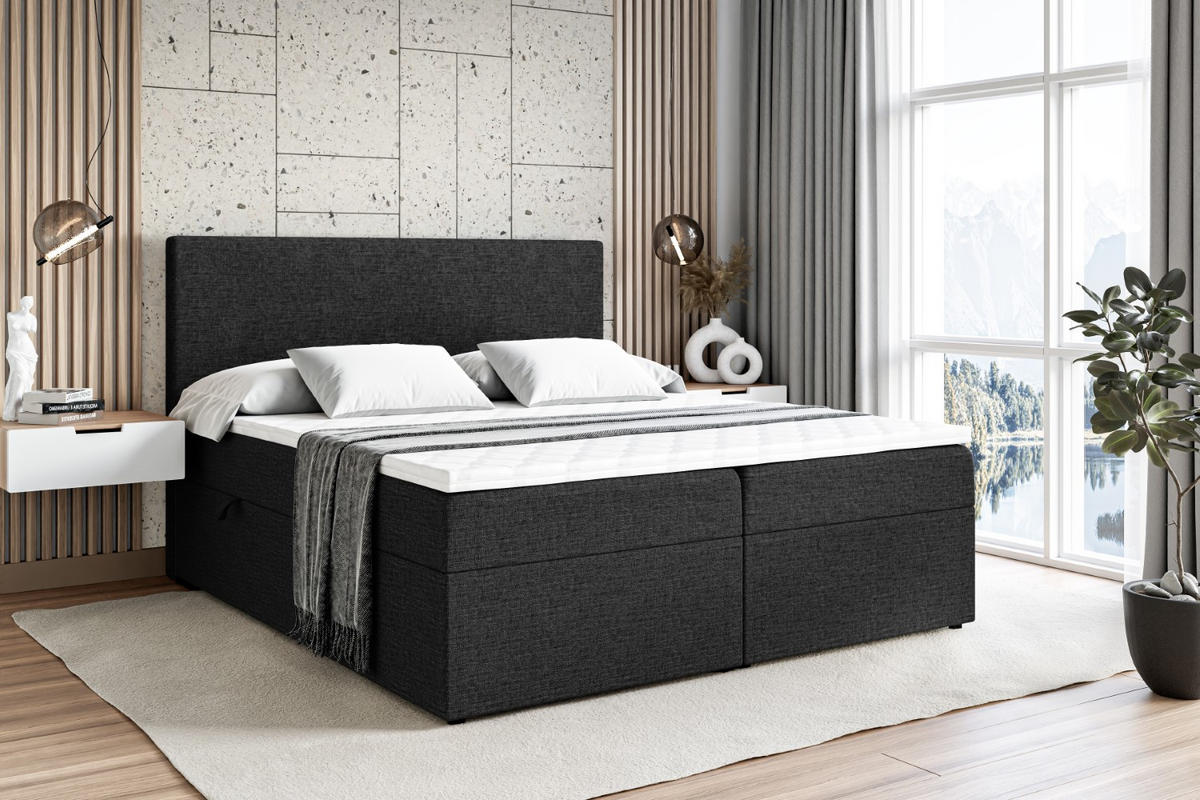 BOXBETT mit H4-Matratze und Lattenrost - LUKI - 180x200 Schwarz - Schwarz, Holzwerkstoff (180/200cm) - ALTDECOR