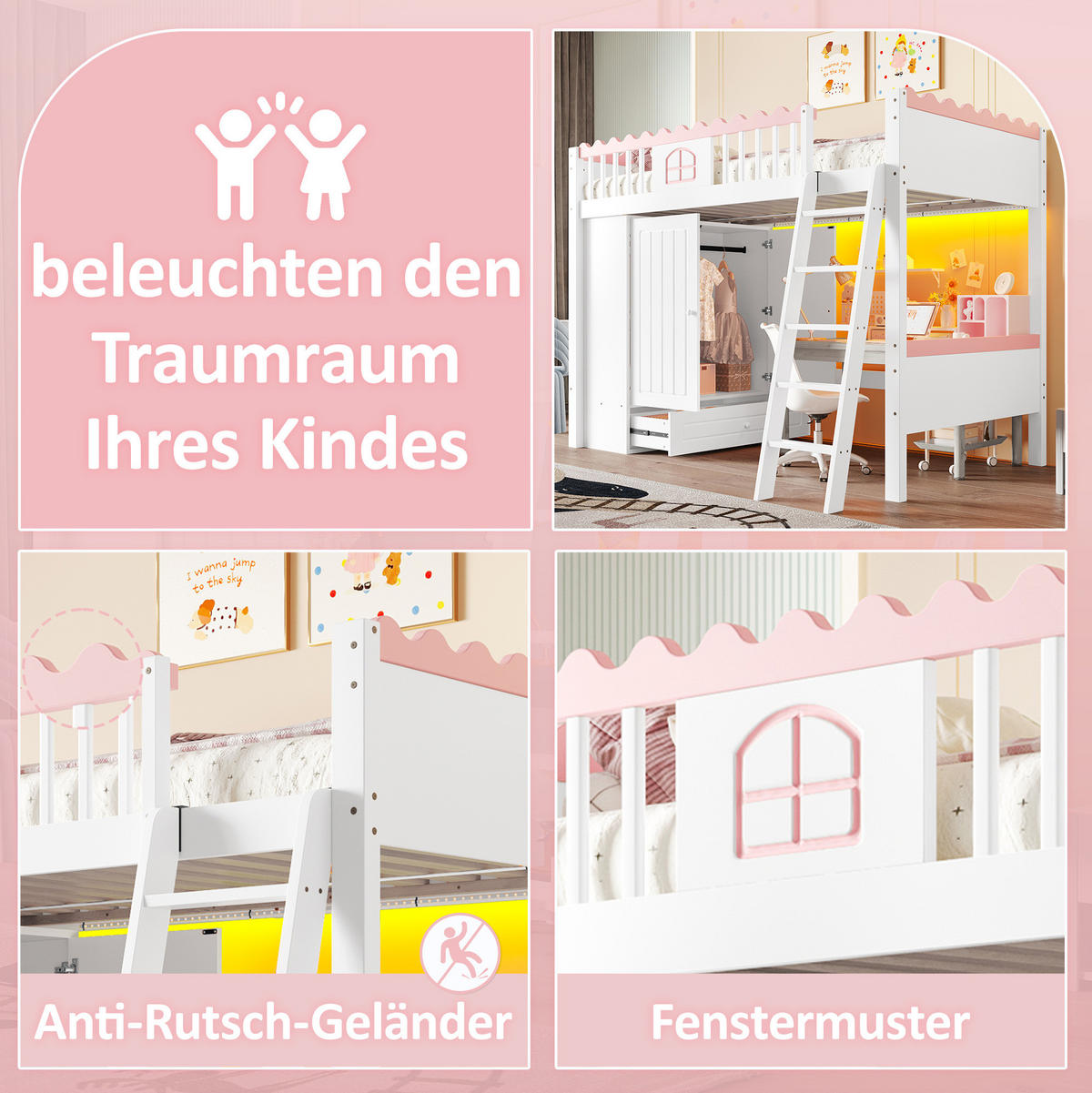 HOCHBETT 90/200 cm Weiß aus Kiefernholz und MDF mit LED-Leiste - Weiß, Holz (90/200cm) - OKMYHOME