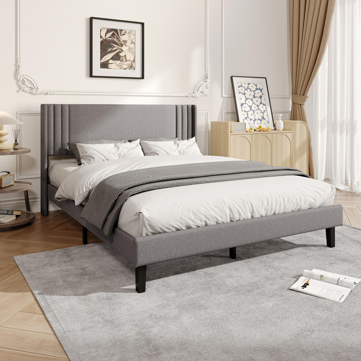 POLSTERBETT 140x200 cm Doppelbett mit Lattenrost, Leinenstoff Grau - Grau, Metall (140/200cm) - EuroLiving