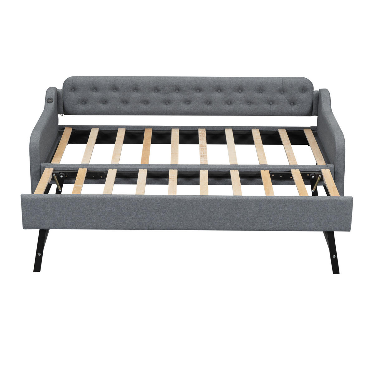 TAGESBETT 90/200 cm mit Ausziehbett, USB-Anschluss und Leinenbezug, Grau - Grau, Textil (90/200cm) - Redom
