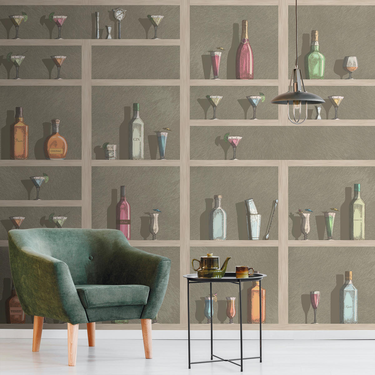 FOTOTAPETE Getränkeschrank 280 x 159 cm - Beige, Papier (280/159cm) - Sanders & Sanders
