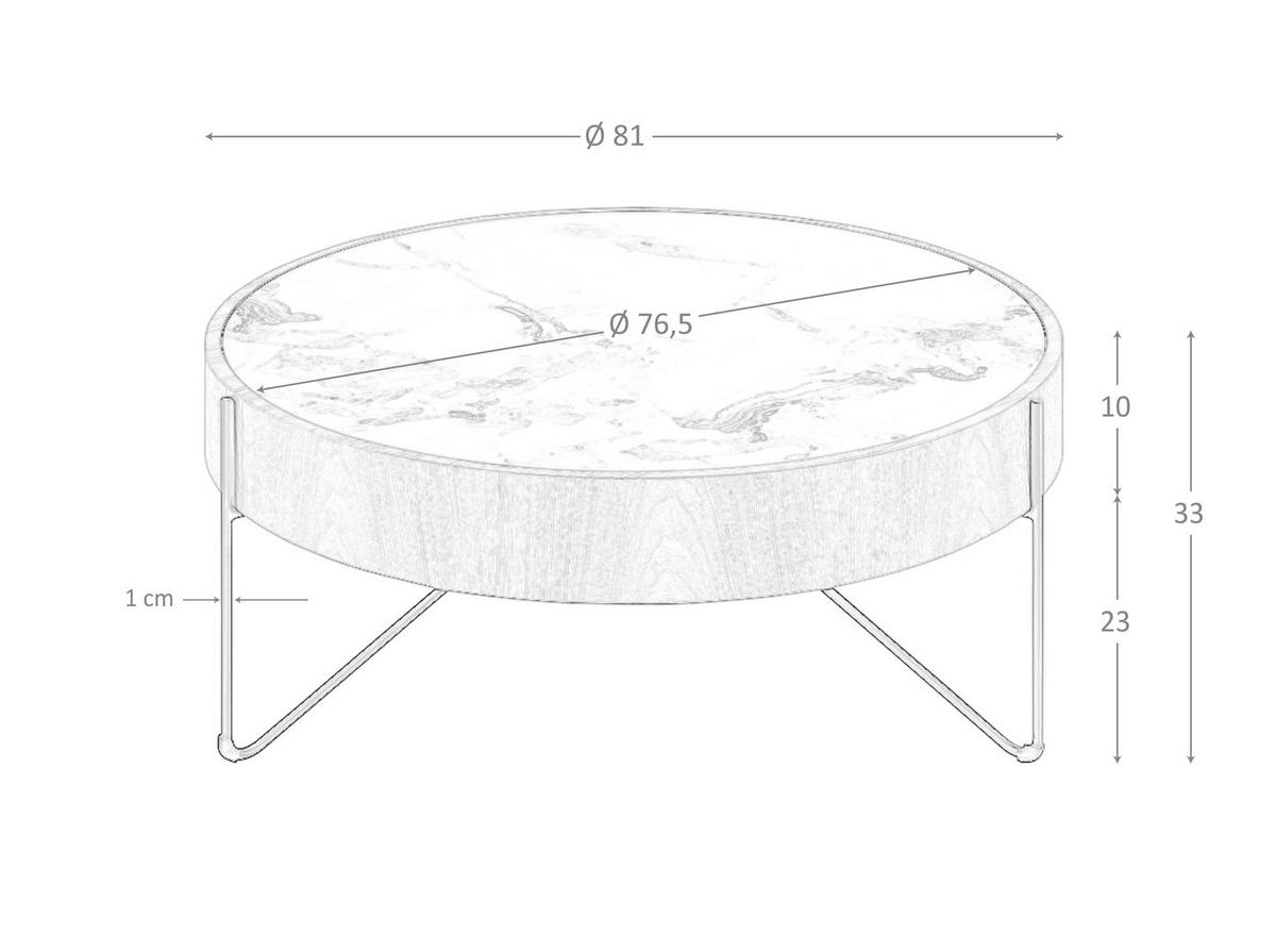 COUCHTISCH rund Walnuss | Weiß | Schwarz 81/81/33 cm - Walnussfarben/Schwarz, Holz (81/81/33cm) - ANGEL CERDA