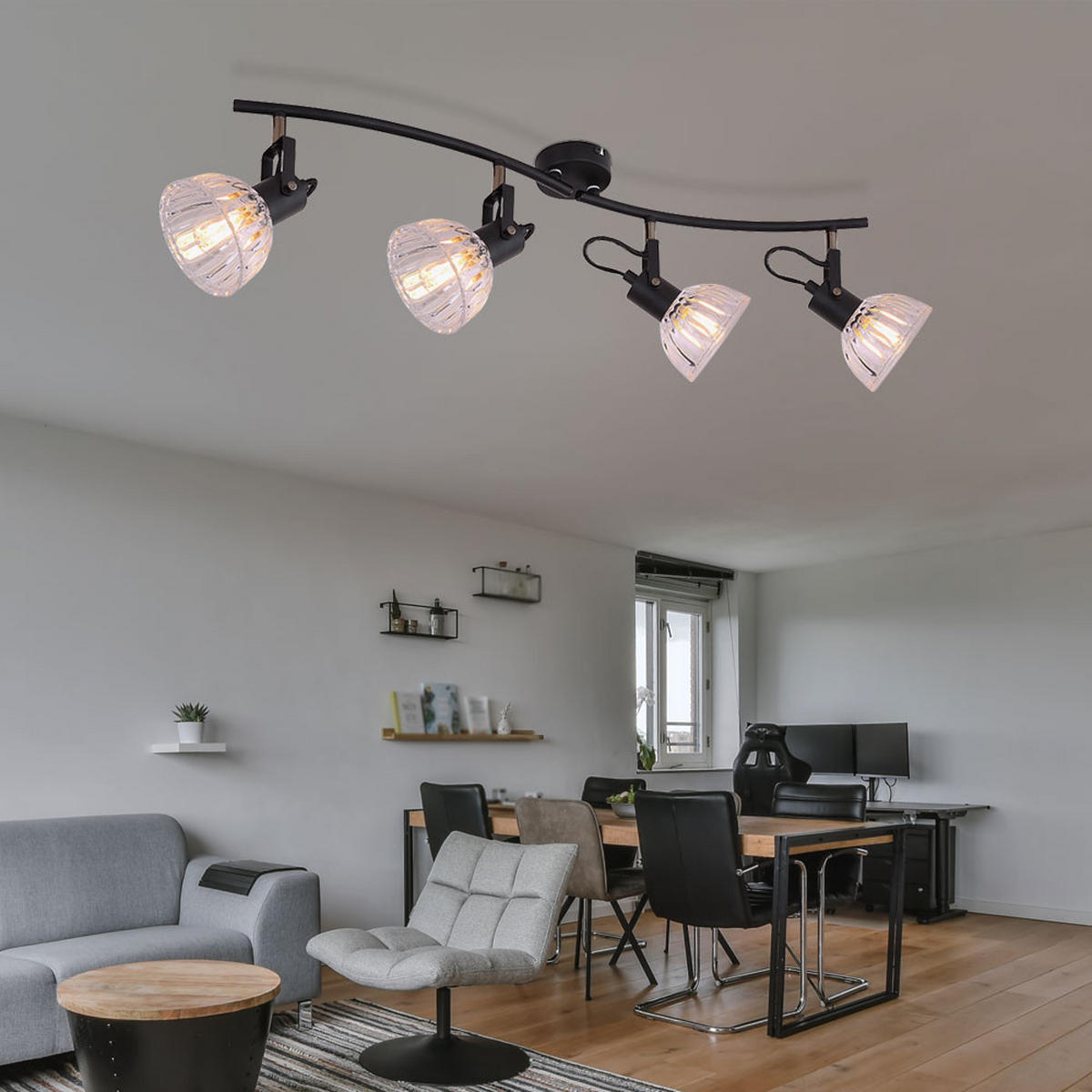 DECKENLEUCHTE Vernole Metall Schwarz - Schwarz, Glas (70/15.5/18cm) - Globo Lighting