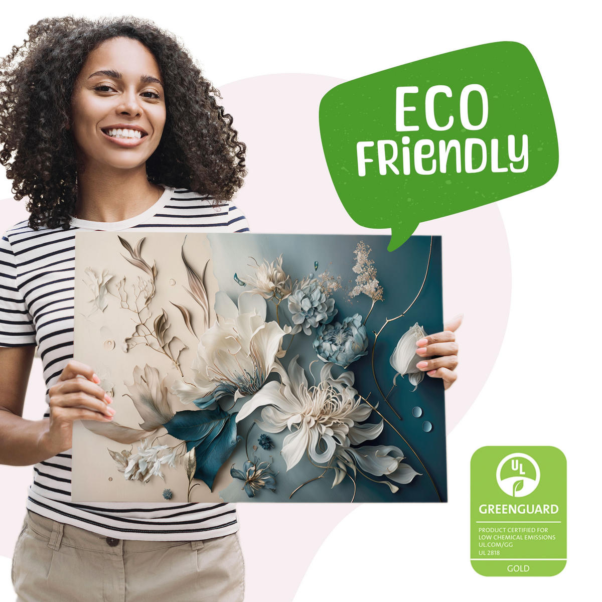 LEINWANDBILD Abstrakte Blumen Pflanzen 3D Effekt 120x80cm - Blau/Beige, Textil (120/80cm) - Muralo