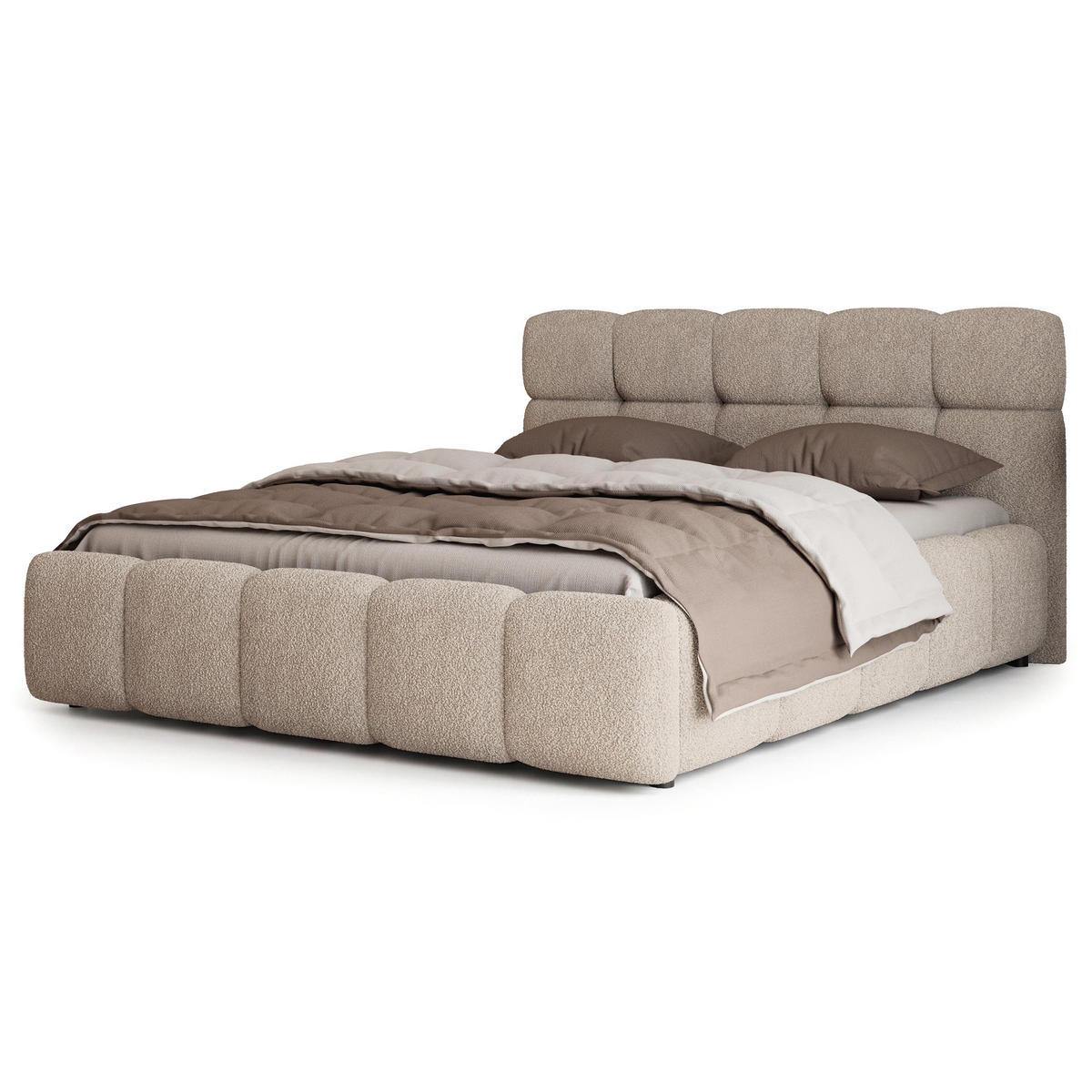 POLSTERBETT FARU Q 120x200 cm mit Bettkästen - Beige - Beige, Holz (120/200cm) - MASSENO