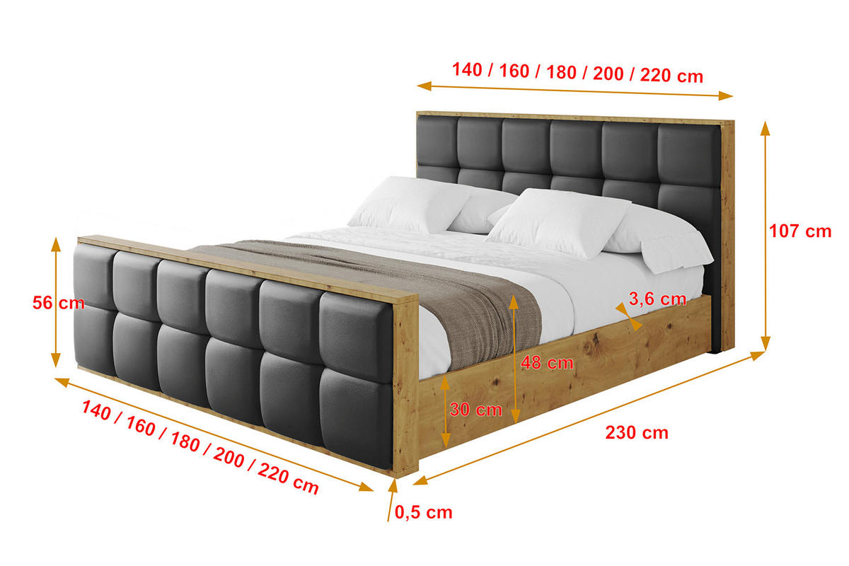 POLSTERBETT mit Bettkasten, Fußteil und Lattenrost, Boxbett ohne Matratze - ENZO7-Z 180x200 Schwarz Kunstleder - Schwarz Hochglanz, Holzwerkstoff/Textil (180/200cm) - ALTDECOR