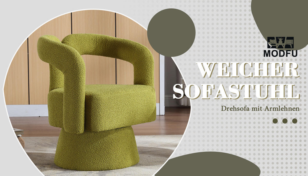 OTOČNÉ kreslo 55/67/74 cm olivovozelené s 360° otáčaním z buklé - olivovozelená, textil (55/74/67cm) - OKWISH