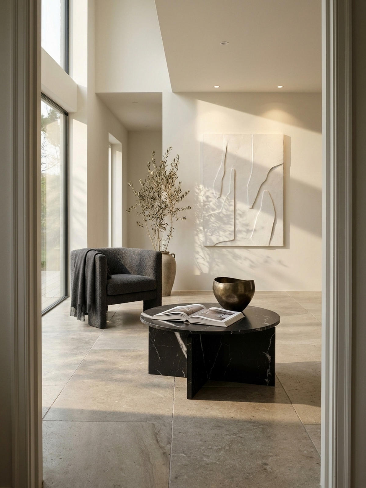 COUCHTISCH rund in Stein-Optik – modernes Design in Großformat, Schwarz 70x70x33 cm - Schwarz, Holzwerkstoff (70/70/33cm) - KADIMA DESIGN
