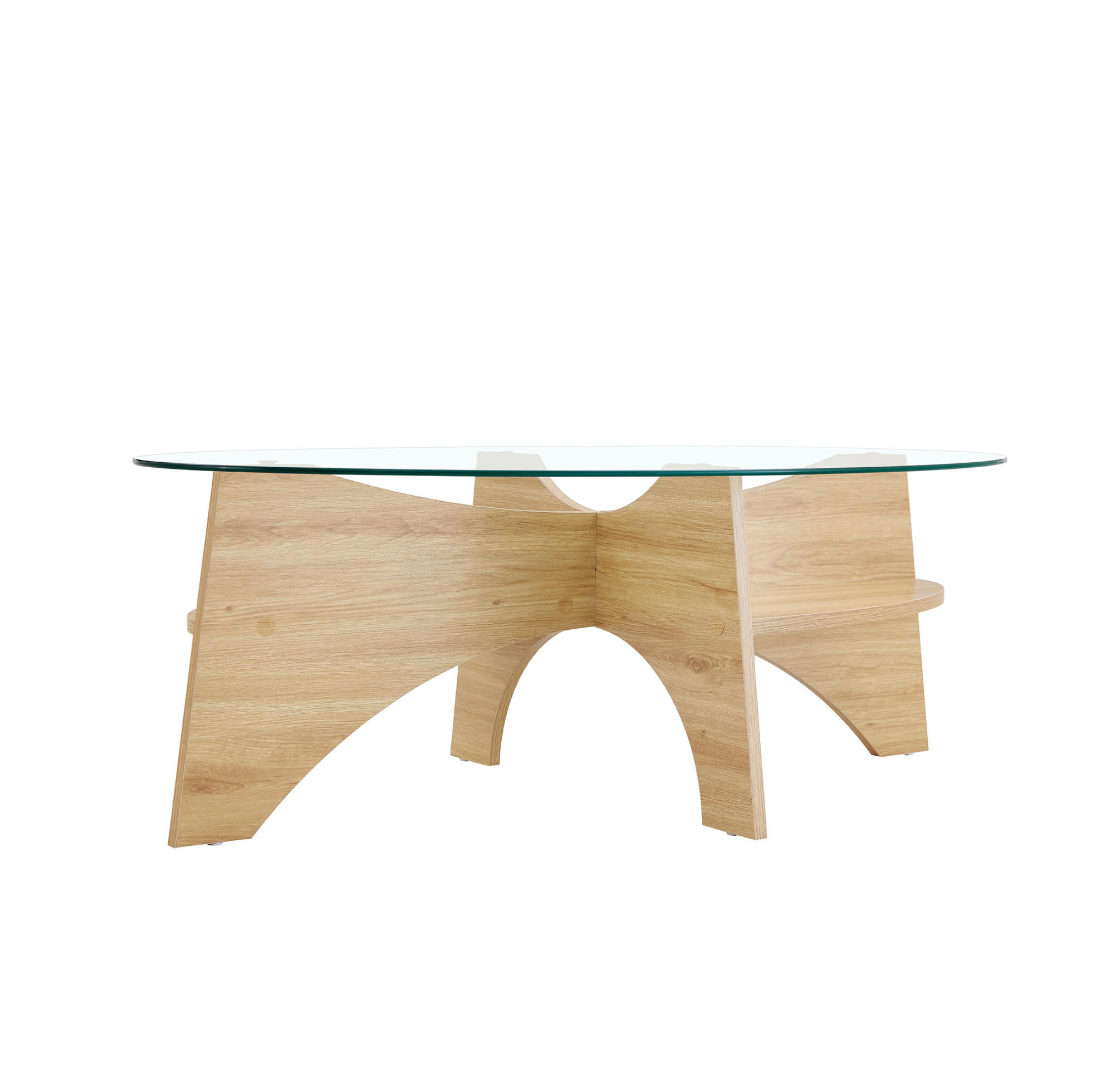 COUCHTISCH mit Ablage 104,9/60 cm aus Sicherheitsglas und MDF in Transparent/Holzoptik - Transparent, Glas (104.9/60/45cm) - BEAOK