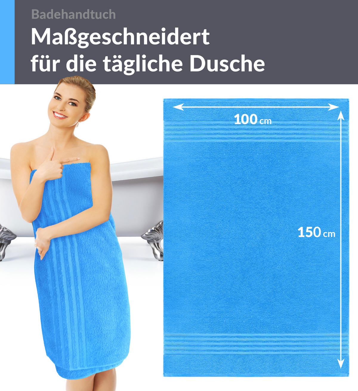 BADETUCH London Capri Blau 2er Set 100x150 - Pastellblau, Textil (100/150cm) - Lashuma