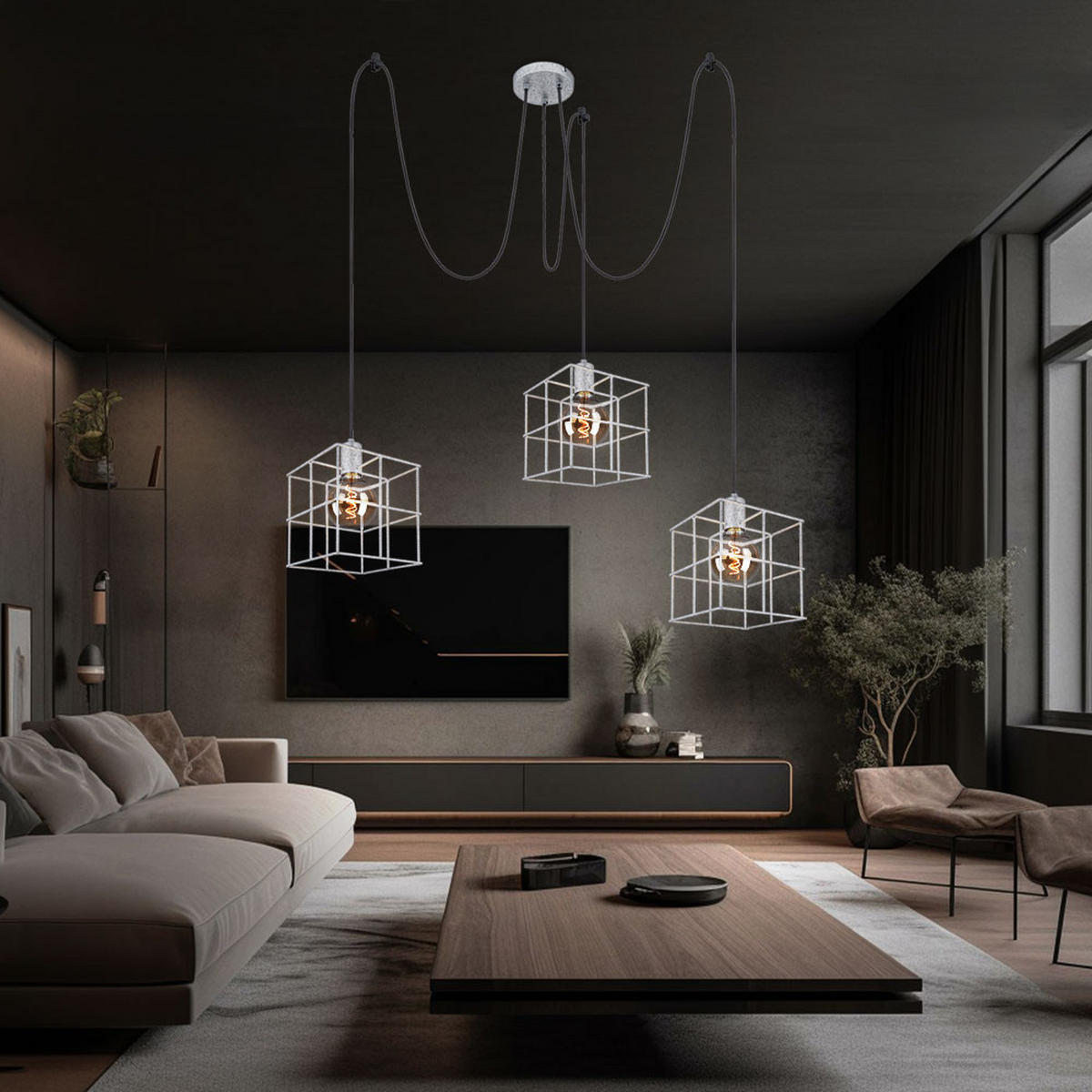 HÄNGELEUCHTE Metall Silber 3 Flammig Gitterschirme - Silberfarben, Metall (20/20/150cm) - Globo Lighting