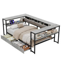 DAYBETT Beton 90x200 USB Type-C Schubladen Stauraum - Grau, Metall (90/200cm) - FLIEKS