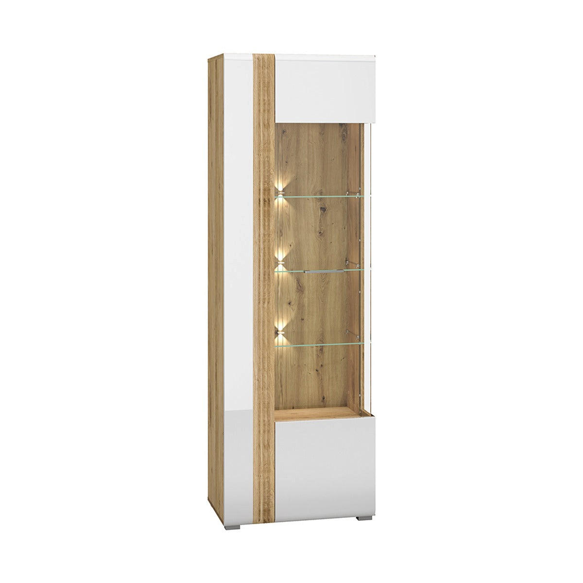 VITRINE – 65 cm – Adagio – Weiß / Eichefarben – Anschlag rechts – VT-GEN146 - Eichefarben/Weiß, Holzwerkstoff (65/196/42cm) - hi-markt