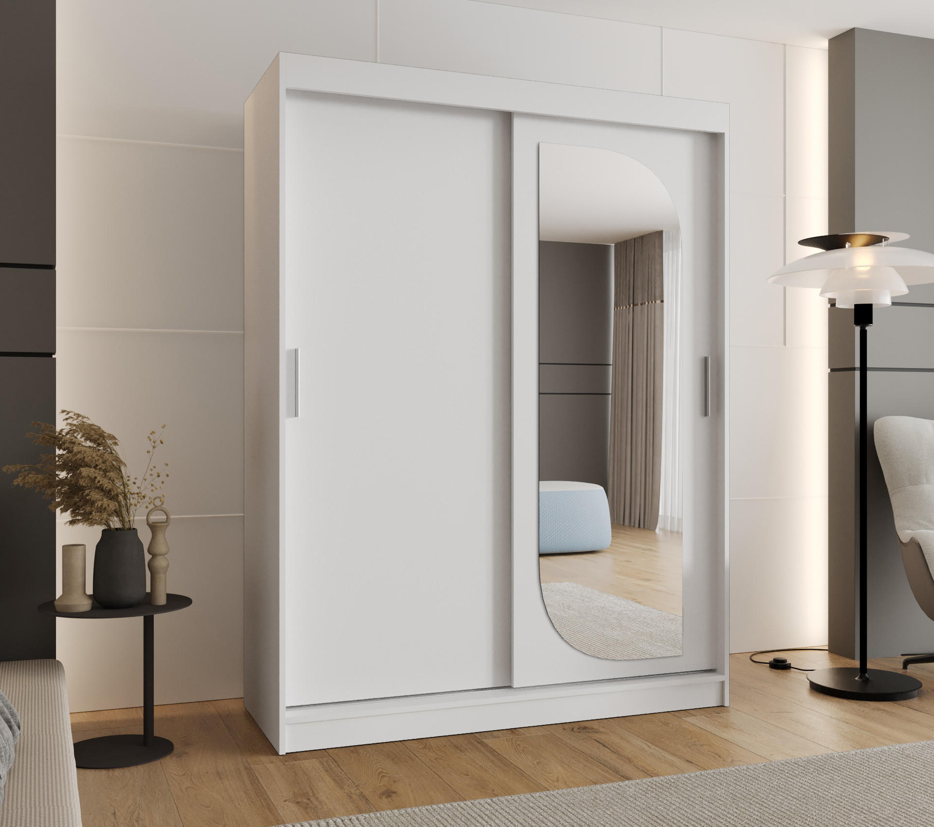 SCHWEBETÜRENSCHRANK 200/150/62 2-türig - Silberfarben/Weiß, Holz (150/200/62cm) - MÖBEL KRYSPOL