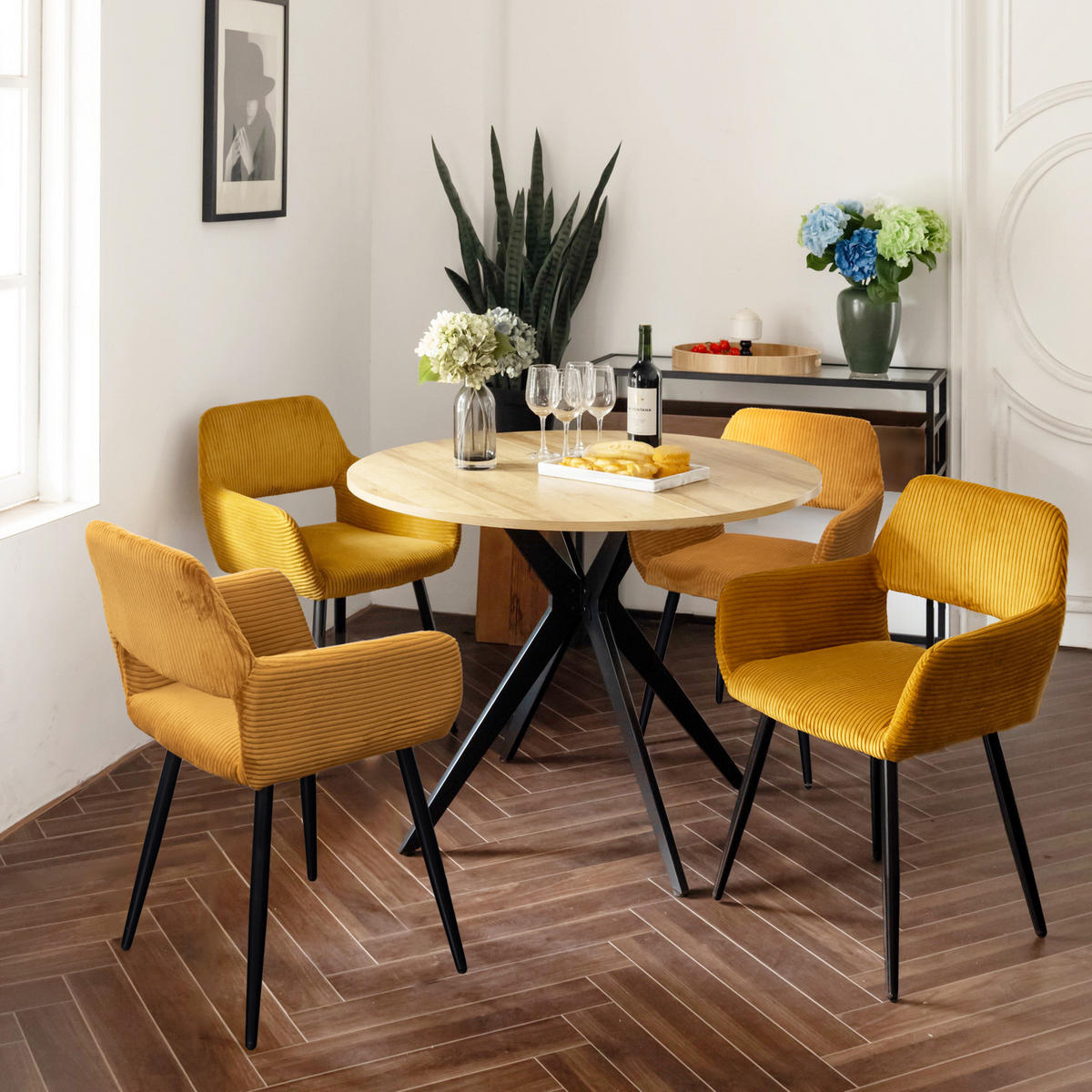 ARMLEHNSTUHL-SET 4 Stück in Eisen Cord - Gelb, Metall (56/78/56cm) - Meubles Cosy