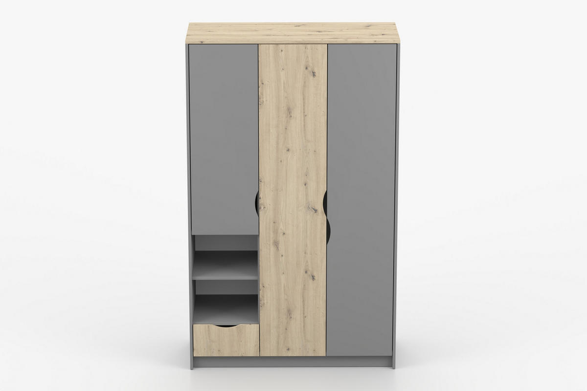KINDERKLEIDERSCHRANK JUMI 120/193/50 cm in Grau/Eiche Artisan - Eiche Artisan/Grau, Holzwerkstoff (120/193/50cm) - Deine Möbel 24
