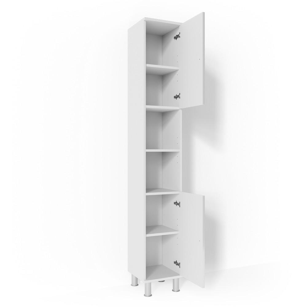 BADSCHRANK Fynn Weiß Hochglanz 30 x 190 cm - Weiß Hochglanz/Weiß, Holzwerkstoff (30/190/30cm) - Vicco