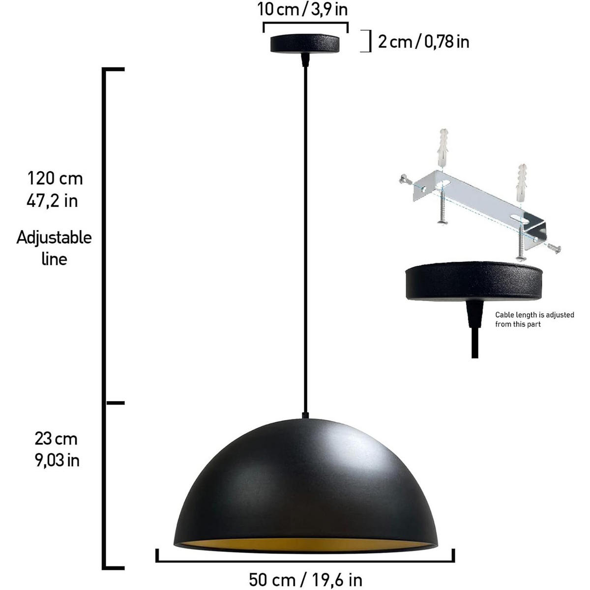 PENDELLEUCHTE Lipeo 50/23 - Schwarz, Metall (23/50/23cm) - Bamyum
