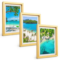 BILDER SET 3er Set - 20x30 cm Goldrahmen - Strände, Palmen, klares Wasser - Goldfarben, Kunststoff (20/30cm) - TULUP