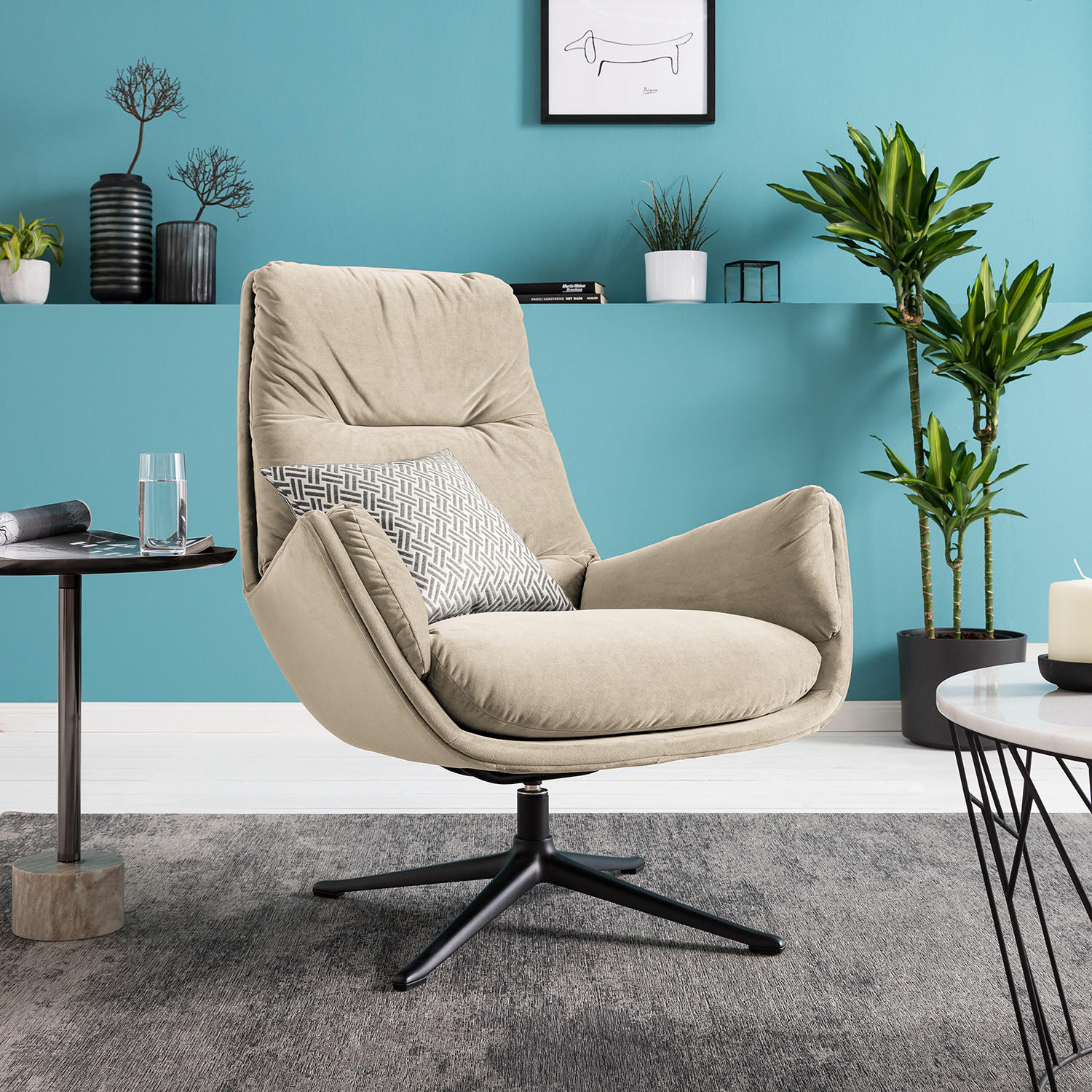 SESSEL mit Kreuzfuß - Beige/Schwarz, Textil (83/95/97cm) - home24