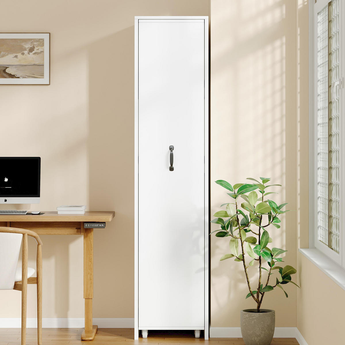 BÜCHERREGAL Schmal 160cm mit Rollen Platzsparend Modern - Weiß, Holzwerkstoff (40/160.5/30cm) - FLIEKS