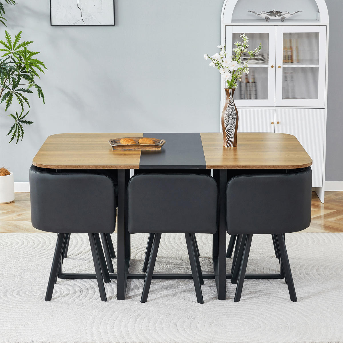 ESSGRUPPE DE-39496 ausziehbar, mit 4 Stühlen und Metallgestell Schwarz - Schwarz, Holzwerkstoff (150/79/100cm) - ComfortXL