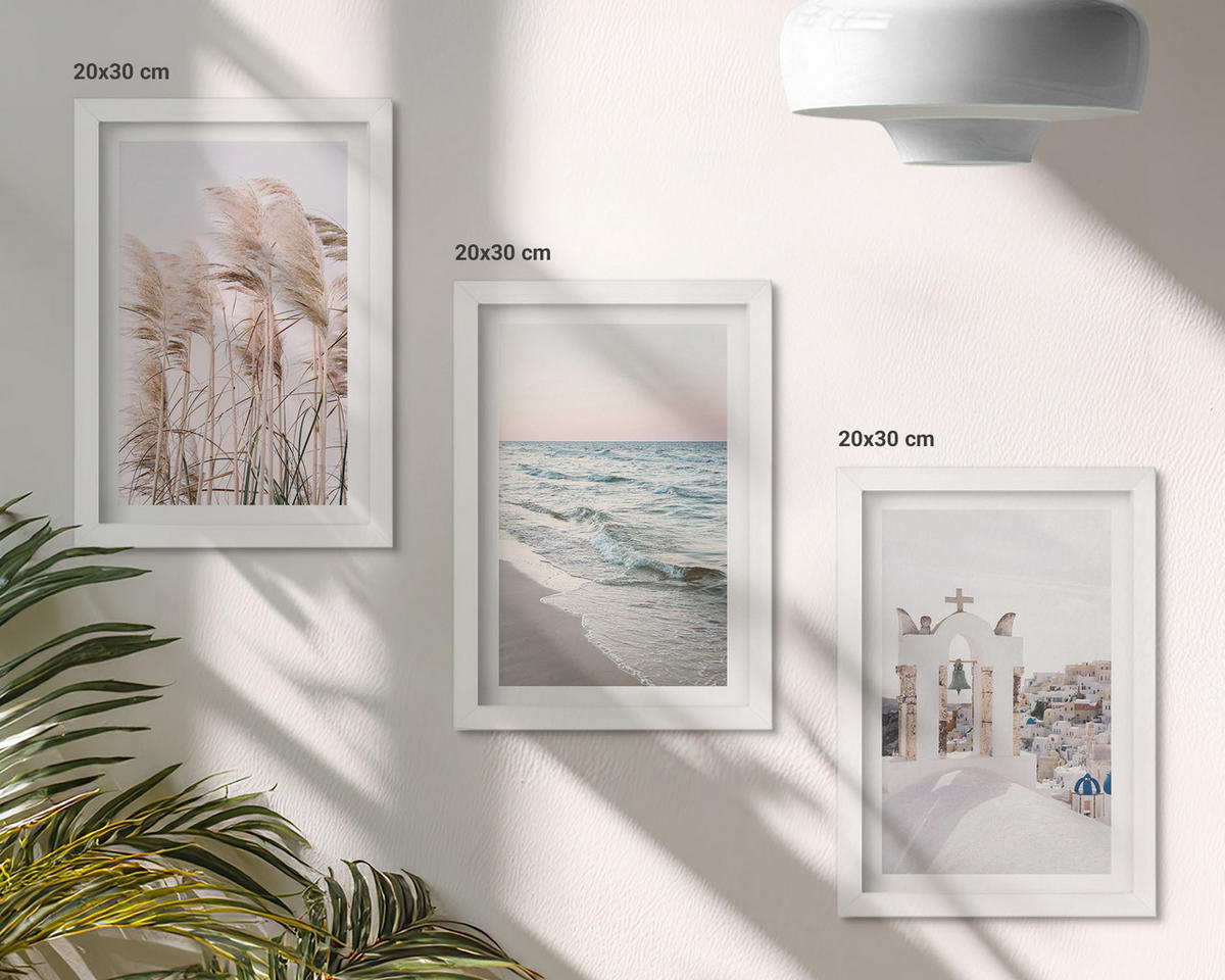 WANDBILDER 3er-Set - 20x30 cm Weißer Rahmen - Pflanzen, Meereswellen, Aussicht, Häuser - Weiß, Kunststoff (20/30cm) - ArtPrintCave