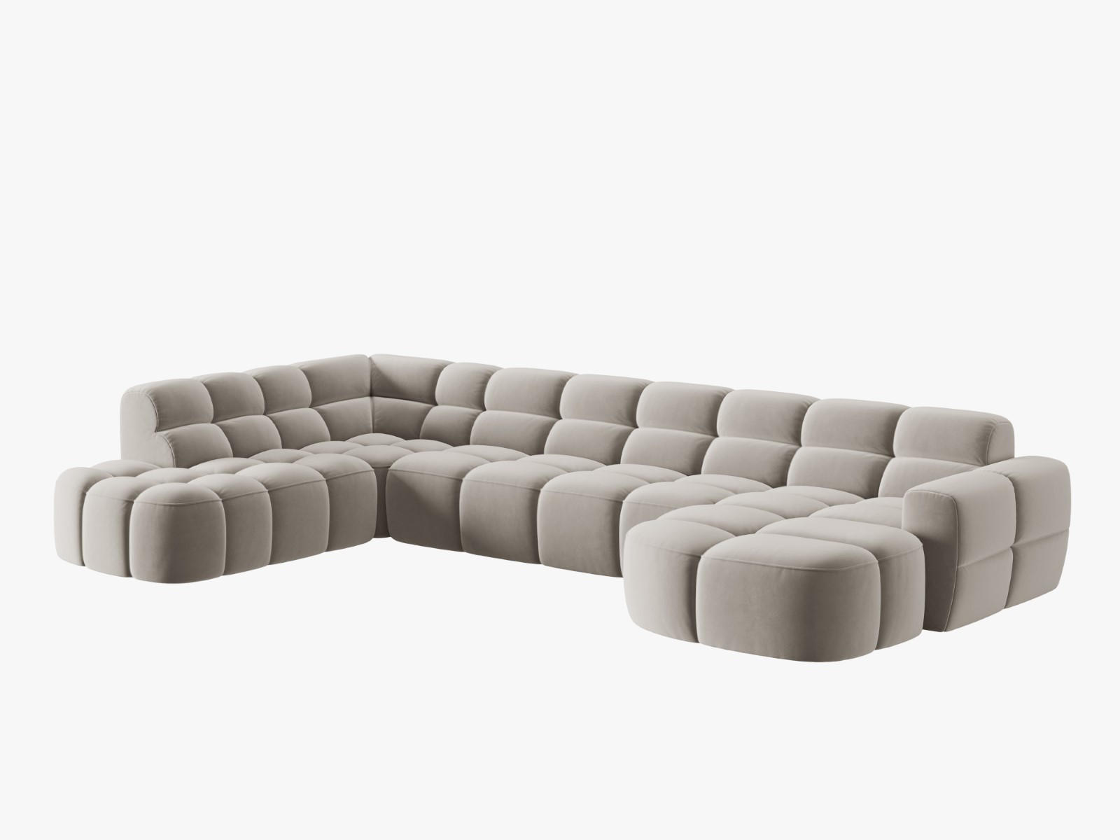 PANORAMASOFA links Lisa aus Samt leichtes beige 7 Sitzplätze - Creme, Textil (234/77/387cm) - Micadoni