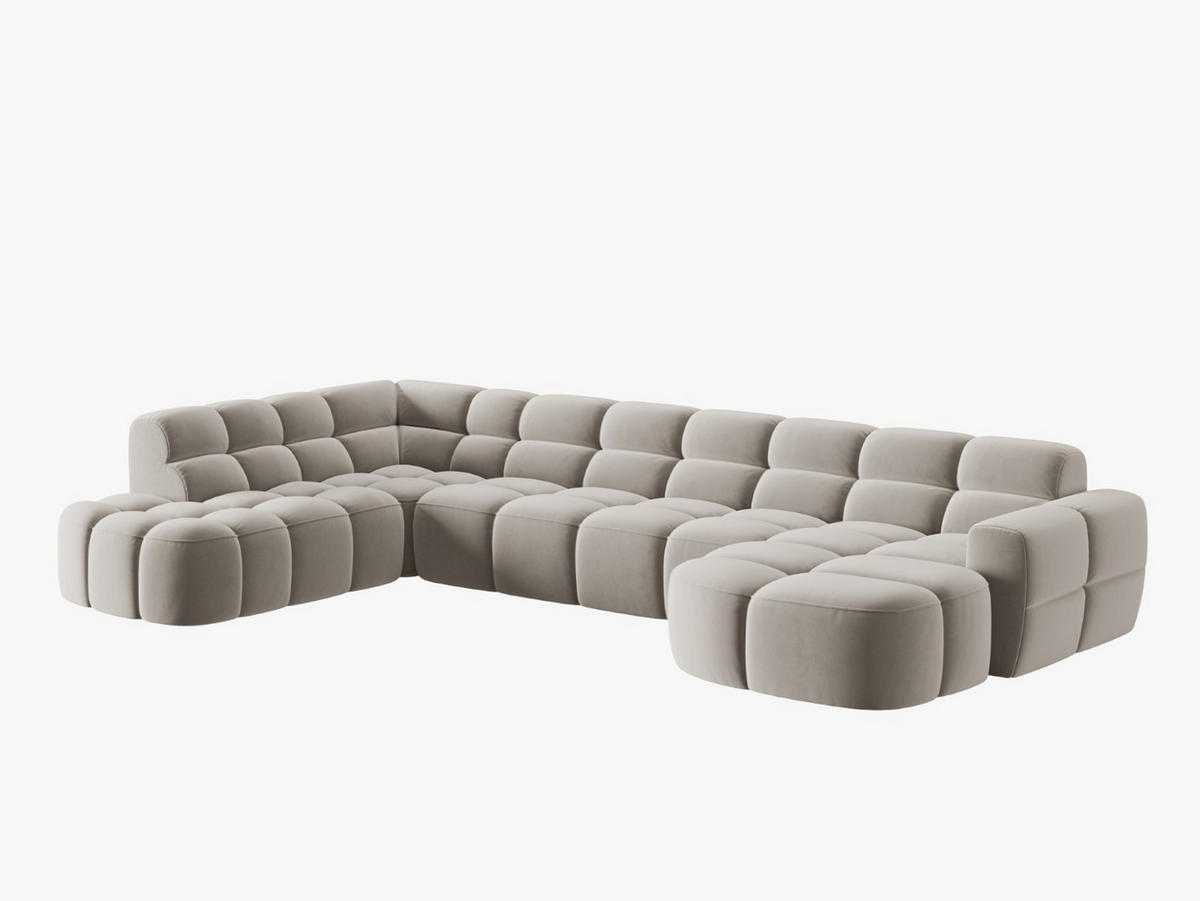 PANORAMASOFA links Lisa aus Samt leichtes beige 7 Sitzplätze - Creme, Textil (234/77/387cm) - Micadoni