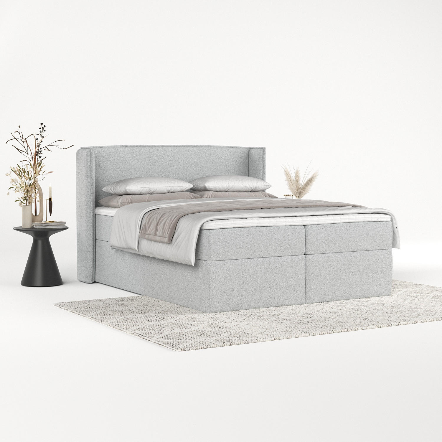 BOXBETT Viva 140/200 cm Hellgrau im Riva Stoff - Hellgrau/Schwarz, Holz/Holzwerkstoff (140/200cm) - AltaBeds