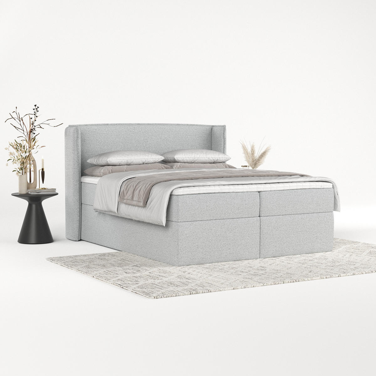 BOXBETT Viva 180/200 cm Hellgrau im Riva Stoff - Hellgrau/Schwarz, Holz/Holzwerkstoff (180/200cm) - AltaBeds