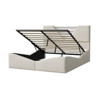 POLSTERBETT 140x190 cm LED Hydraulik Stauraum Lattenrost Samt beige - Beige, Holz (140/190cm) - LEBENLANG