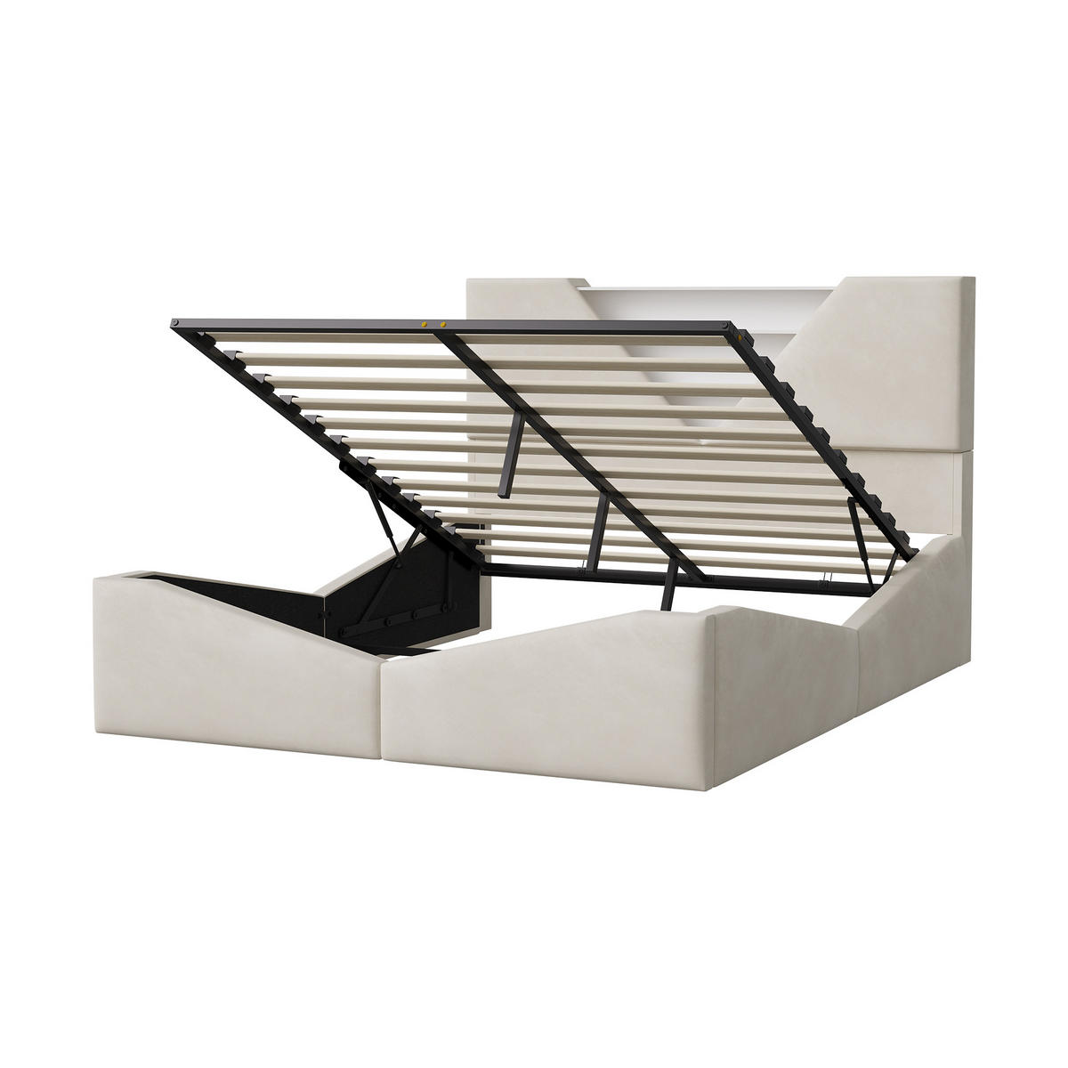 POLSTERBETT 140x190 cm mit Bettkasten, LED & USB, Doppelbett mit Kopfteil Stauraum, Beige - Beige, Metall (140/190cm) - EuroLiving
