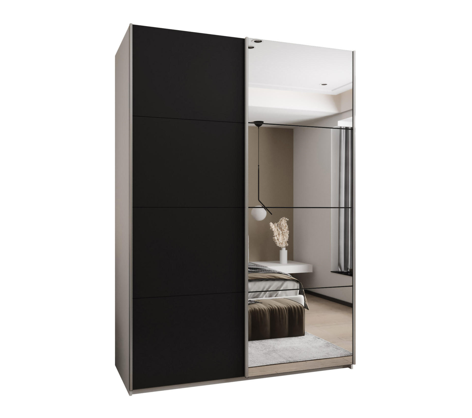 Abiks Möbel Schwebetürenschrank Weiß, Schwarz, Silber 170x245x64 cm
