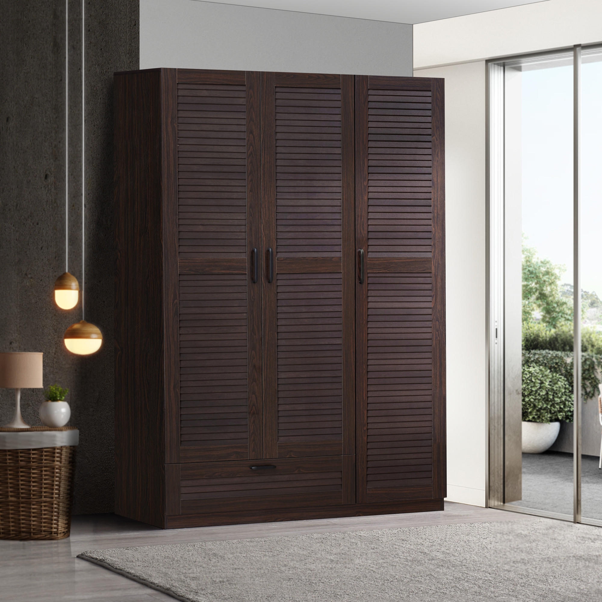 KLEIDERSCHRANK Finning - Walnussfarben, Holzwerkstoff (120/176/52cm) - [en.casa]