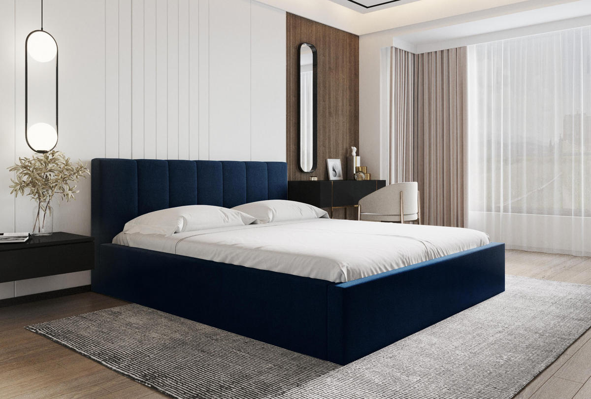 POLSTERBETT Mannte 180/200 cm in Blau – mit Bettkasten und luxuriösem Stil - Blau/Schwarz, Holz/Holzwerkstoff (180/200cm) - AX Living