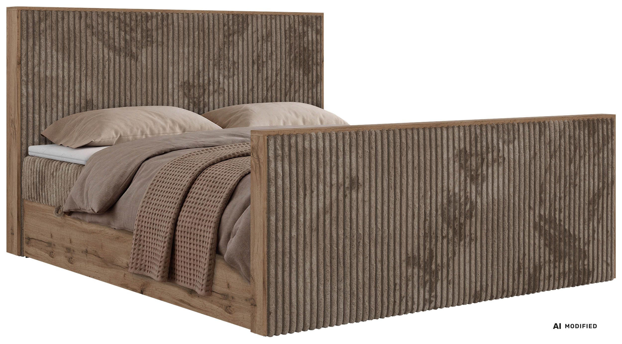 MKS KONTINENTÁLNÍ POSTEL WOOD DUO 180/200 - Hnědá Manšestr - Topper T25 - H4